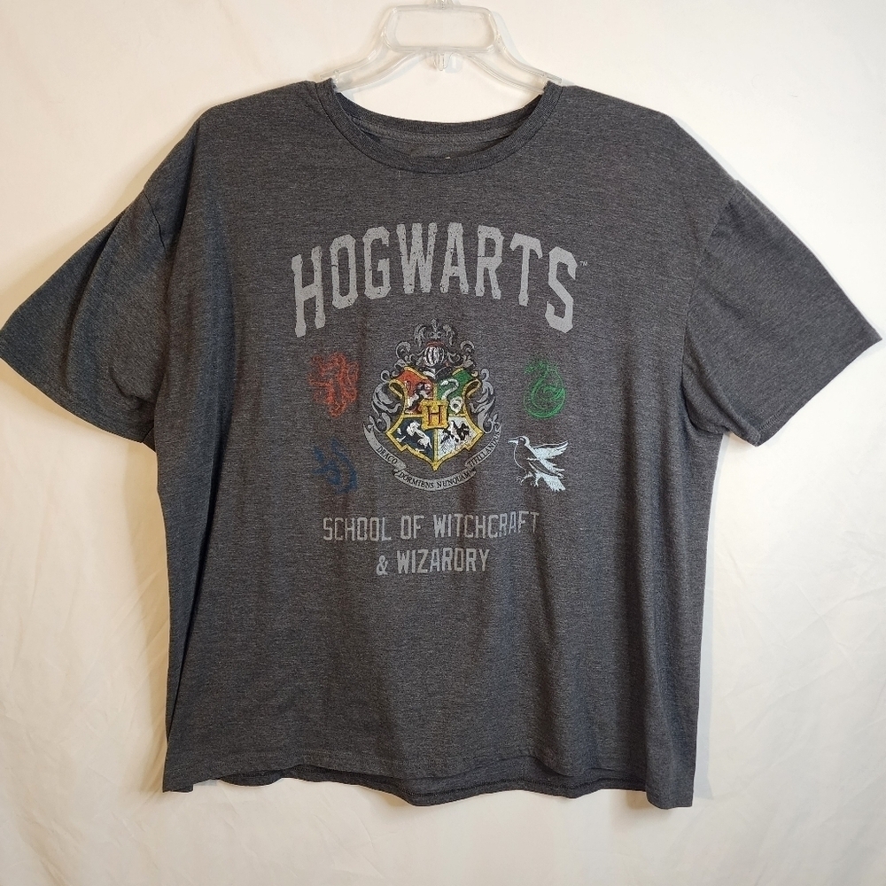 💘Harry Potter Hogwarts School Gray Short Sleeve Cotton Blend Tee Size 2XL